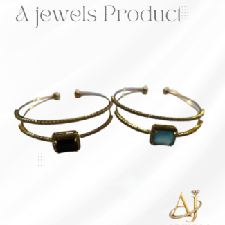 Golden bracelets in black and light blue stone